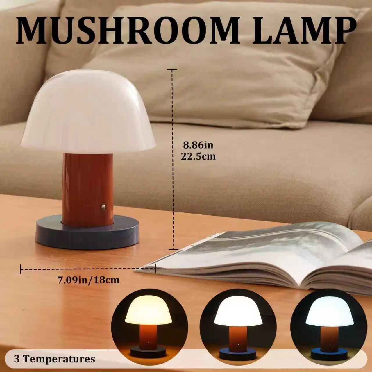 Lampe de bureau en forme de champignon, rechargeable par USB, lampe de bureau LED tactile, lumière d