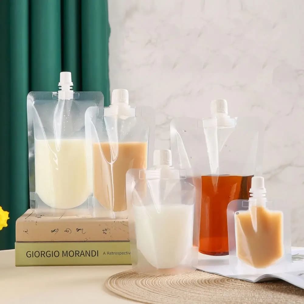 Sacs en plastique transparents à bec verseur, stockage de jus scellé, boissons glacées, poudres à cl