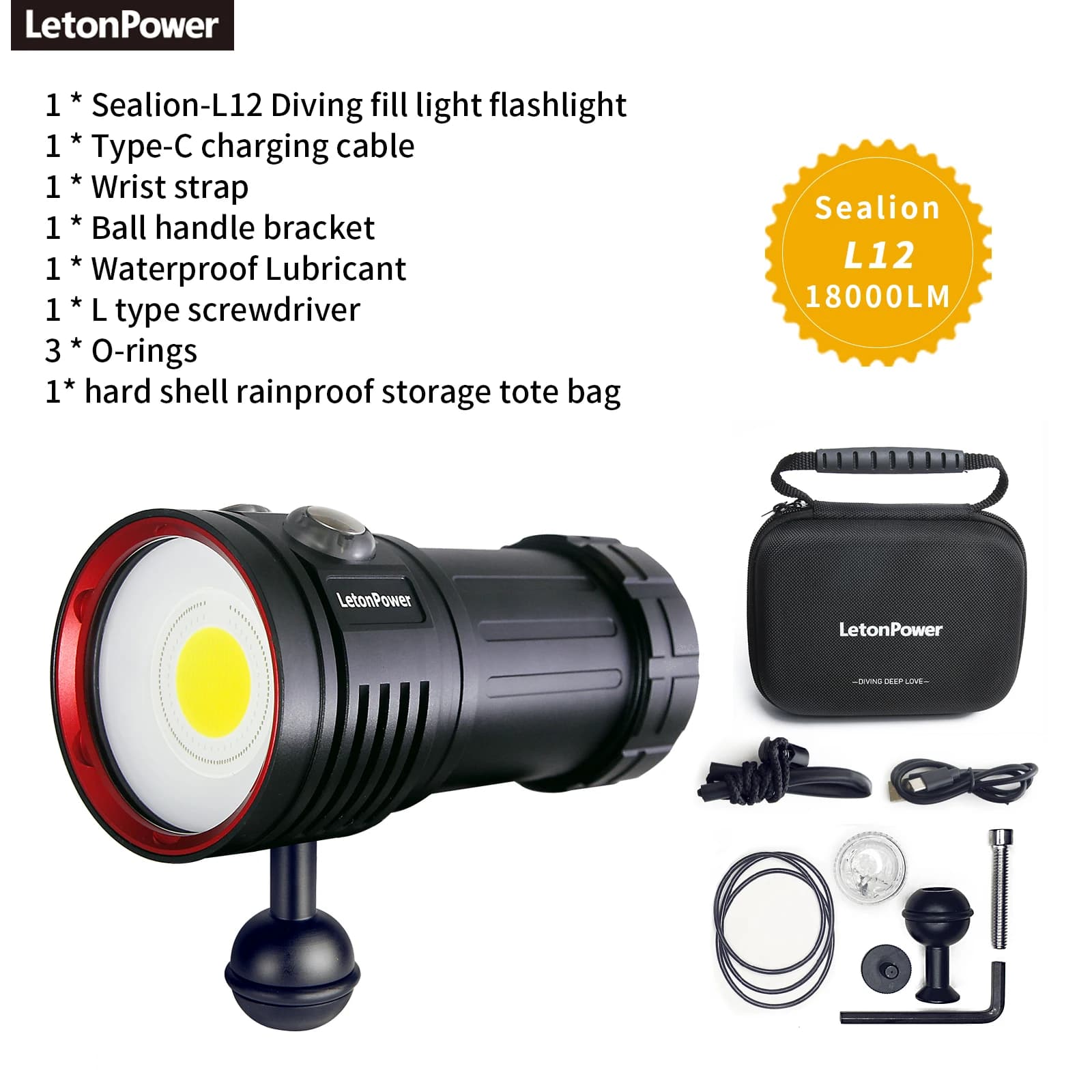 Tauchlampe,LetonPower L15 20000Lumens taschenlampe tauchen,Unterwasser 100m tauchlampe,unterwasser t