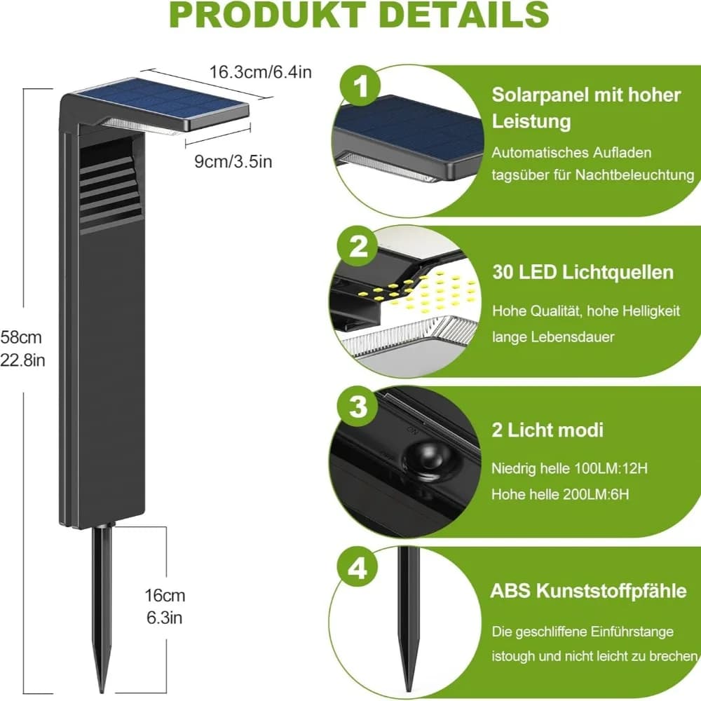 Lampe de pelouse solaire LED réverbère de jardin extérieur étanche avec 2 Modes éclairage public sol