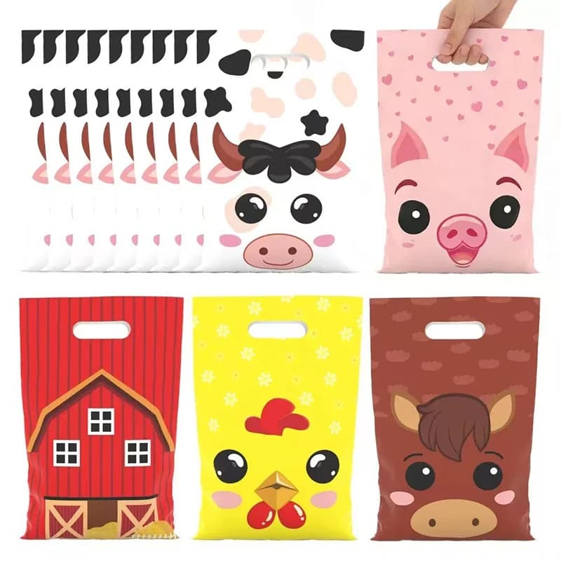 10 sacs à bonbons sur le thème des animaux de la ferme, sacs cadeaux avec poignées pour fête d'anniv