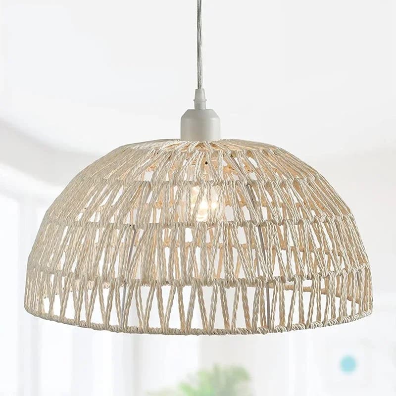 Lanterne en bambou suspension lampe rotin naturel osier E27 lustres tissé à la main abat-jour en bam