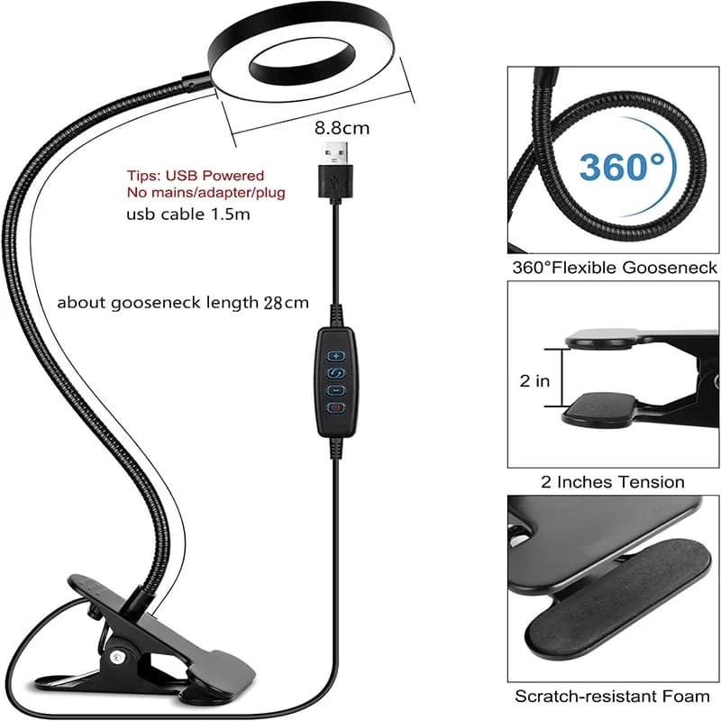 Lampe de lecture pour bureau et lit, à intensité variable, 3 modes et 10 niveaux de gradation, lampe