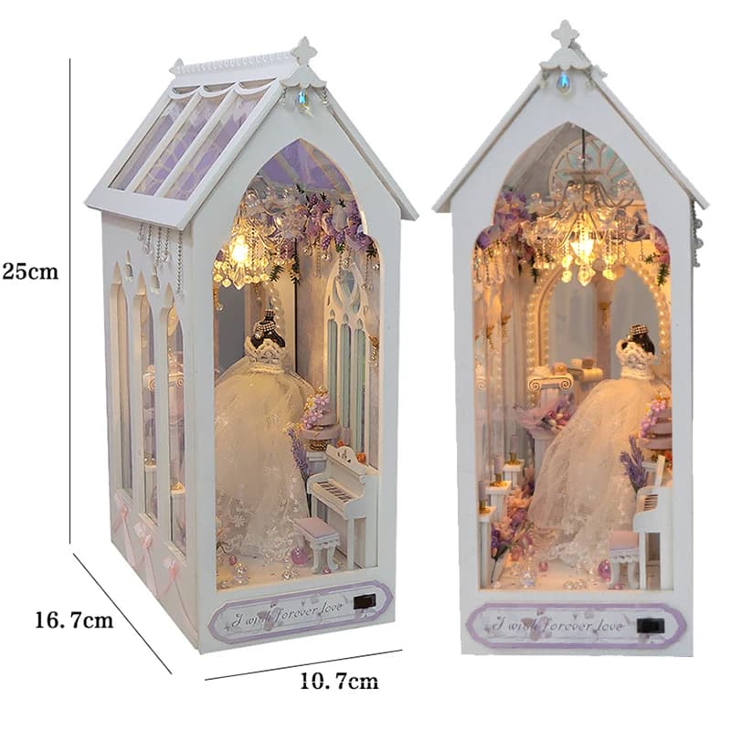Kit de décoration de bibliothèque en bois Book Nook avec éclairage LED, modèle de maison de poupée à