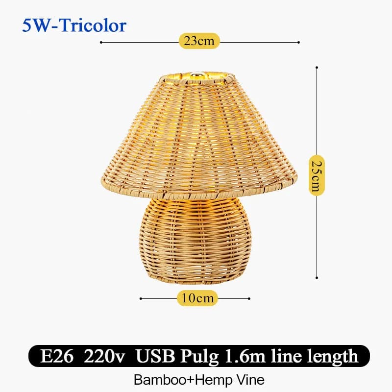 Lampes de table en bambou tressé avec prise USB, lampe de bureau rétro, lampe de lecture pour salon,