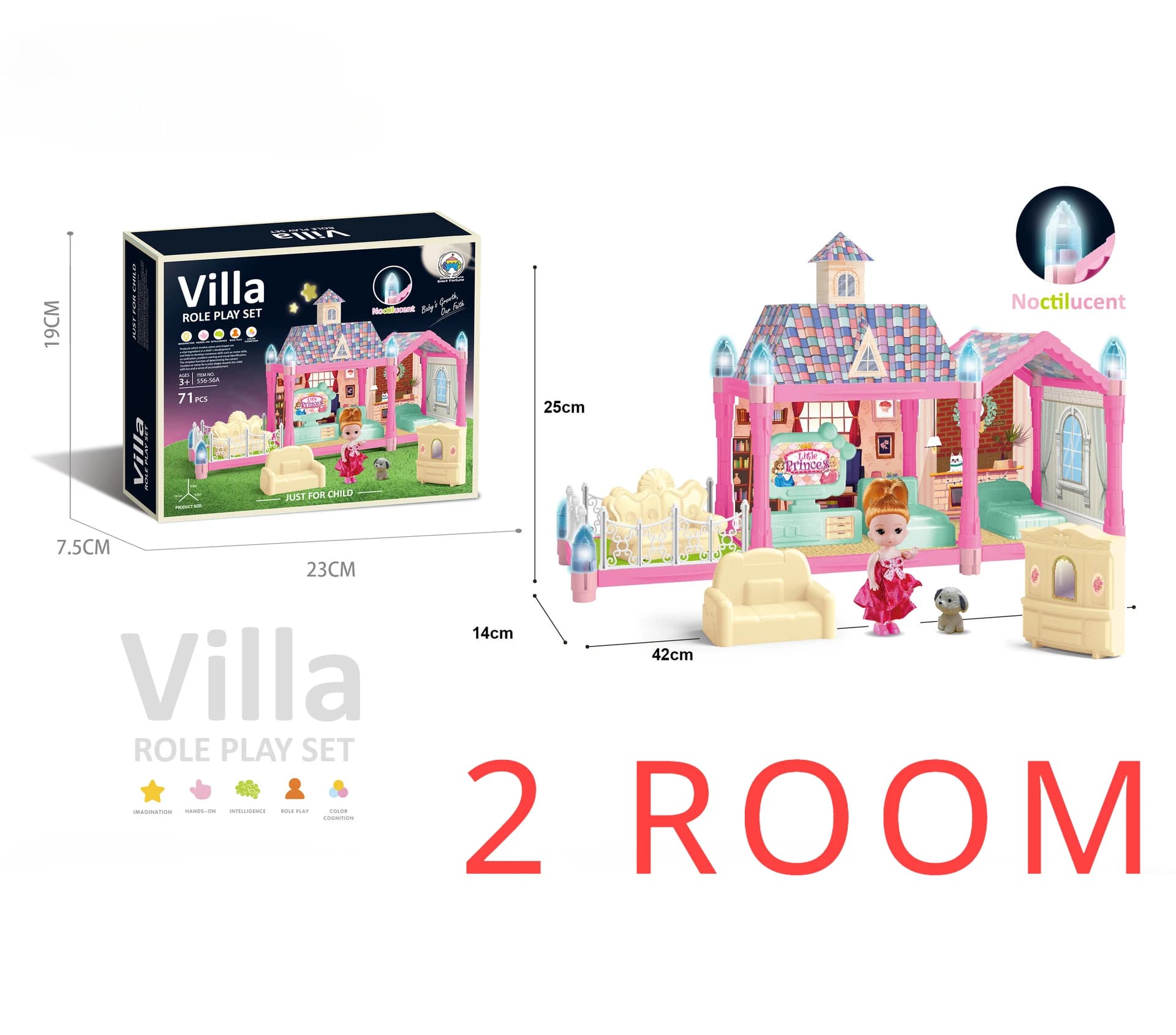 Maison de poupée pour filles 2/8 chambres maison de poupée avec poupées meubles de figurines lumière