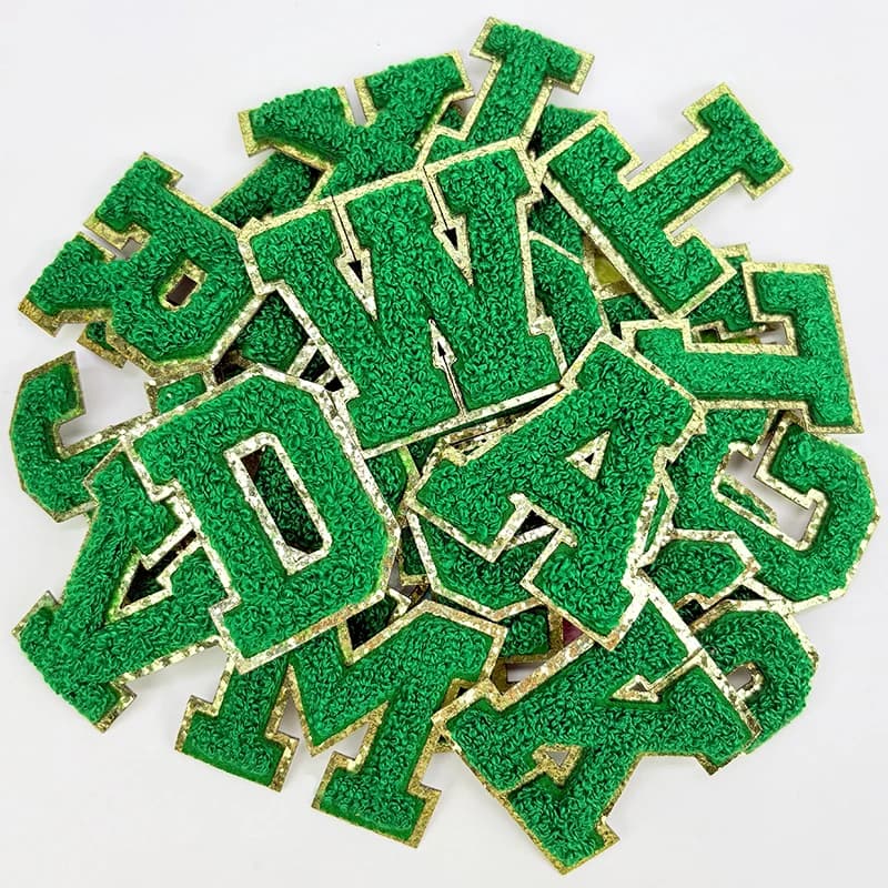 Patch autocollant lettres vertes, serviette Alphabet, patchs en Chenille brodés pour vêtements, sac,