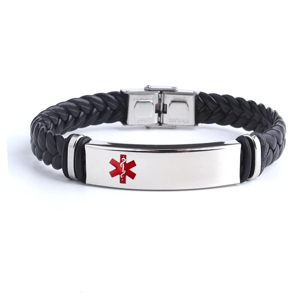 Bracelets en cuir tissé avec texte personnalisé SOS, médecine personnalisée, logo gravé, nom, Bracel