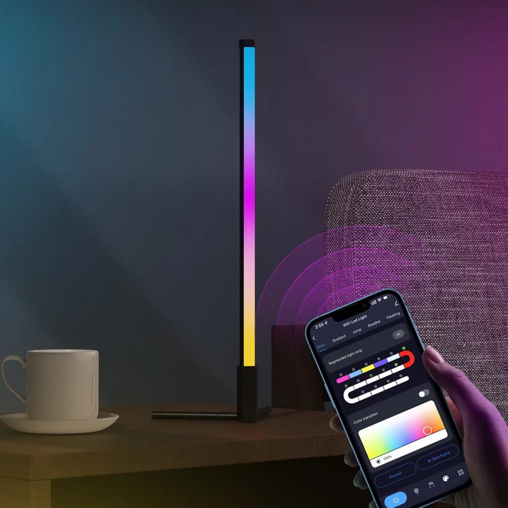 Lampadaire d'angle 1 pièce, lampes d'angle LED RGB intelligentes avec télécommande et contrôle par a