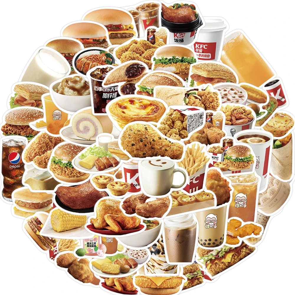64 pièces KFC poulet frit hambourg alimentaire autocollants pour ordinateur portable coque de téléph