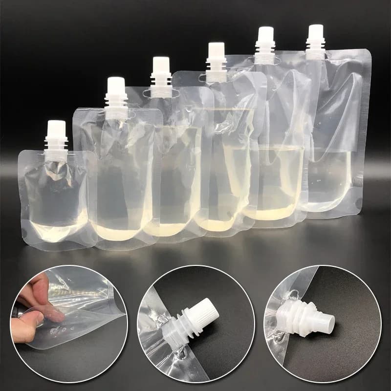 100 Sachets Transparents pour Boissons avec Bec Verseur, Sachets Doypack Scellés avec Buse d'Aspirat