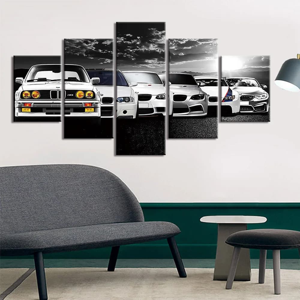 Affiche murale en toile, 5 pièces, décor de voiture rétro abstrait, peinture, image de salon, papier