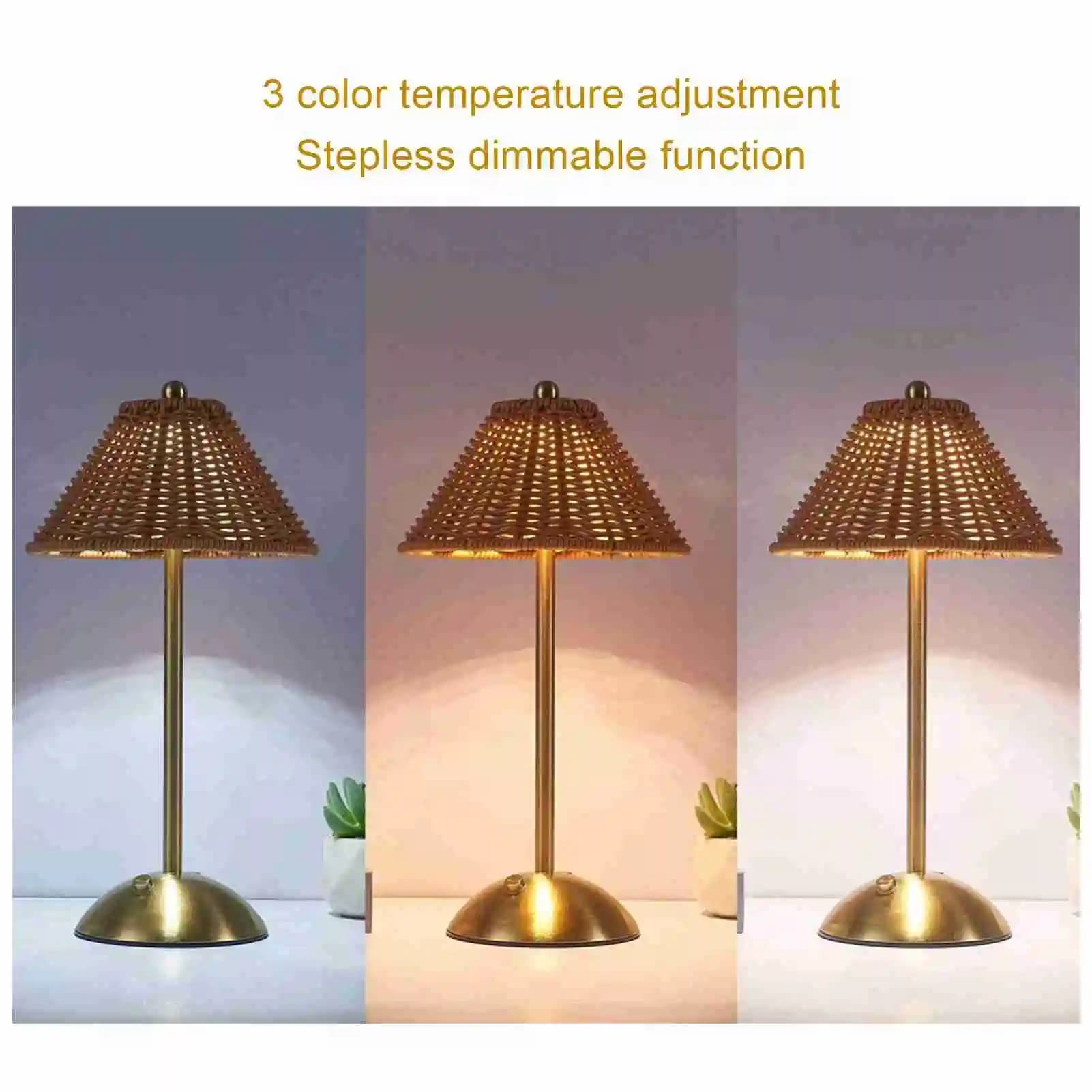 Lampe de table en rotin Boho sans fil 2W PC tissage en rotin lampe de bureau rechargeable économie d