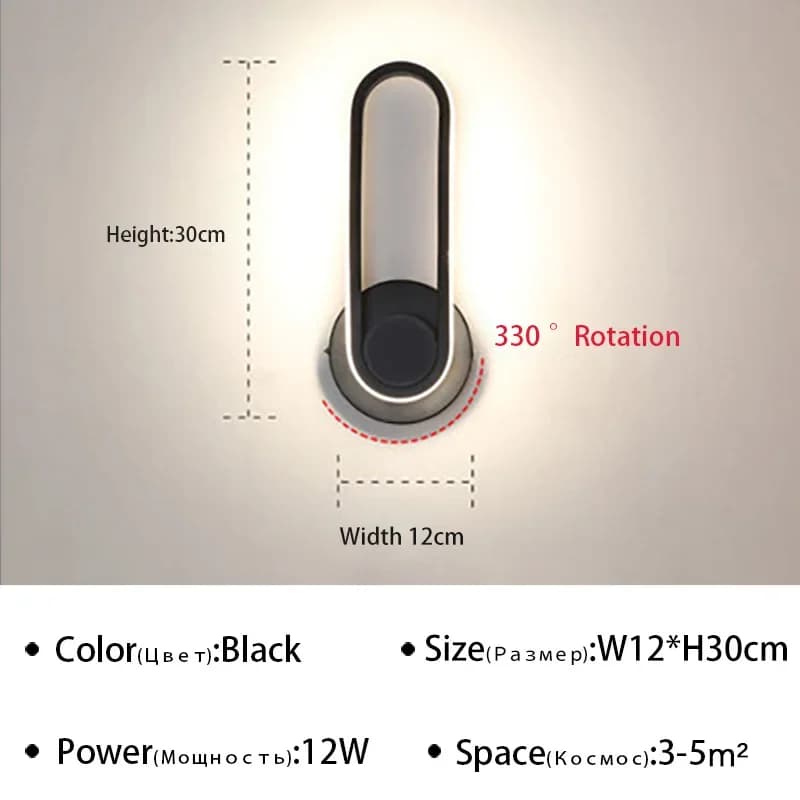 Applique murale LED rotative moderne pour allée escalier chambre chevet salon salle à manger balcon 