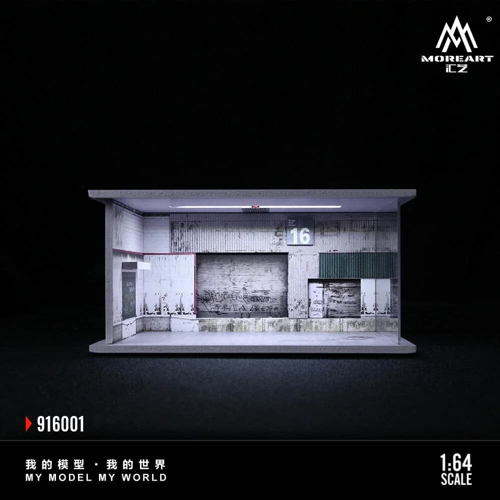 Diorama 1/64 Garage Modèle de Bâtiment Parking Éclairage LED Atelier de Réparation pour Présentoir d