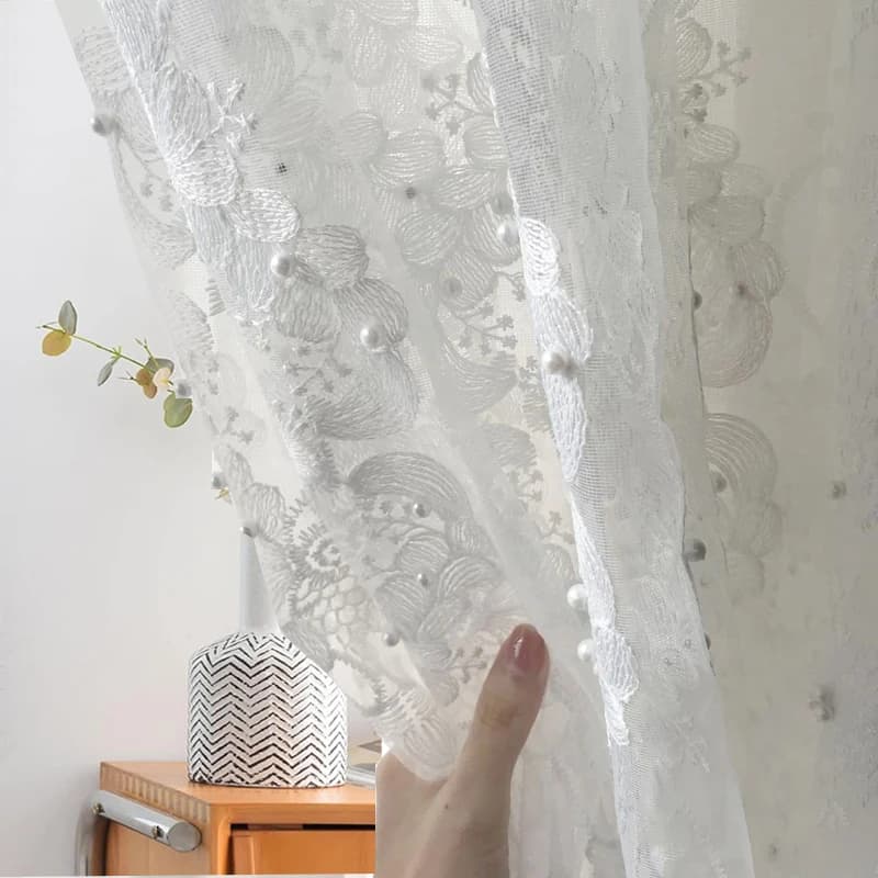 Rideau en Tulle brodé de perles blanches romantiques françaises, pour décoration de salon, luxueux e
