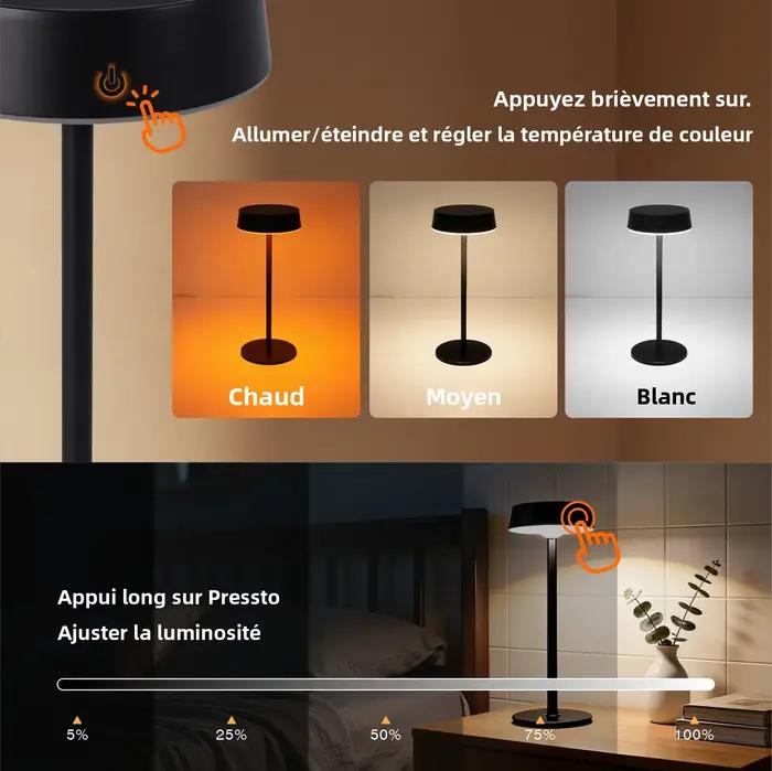 Lampe de table solaire rechargeable, lampe LED étanche, lampe de chevet pour éclairage extérieur, camping, jardin, terrasse, lampe de bureau portable