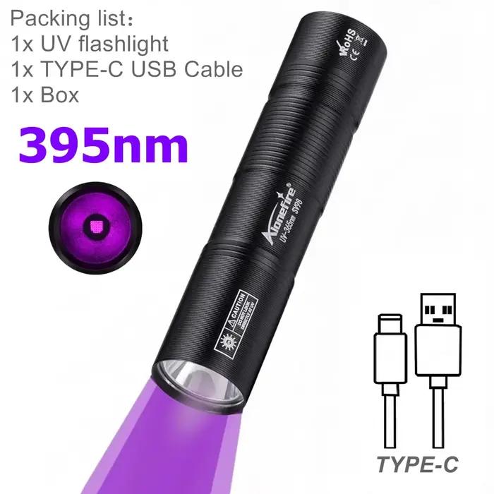 Mini lampe torche UV 365nm rechargeable par USB, petite lampe ultraviolette pour ongles, détection d