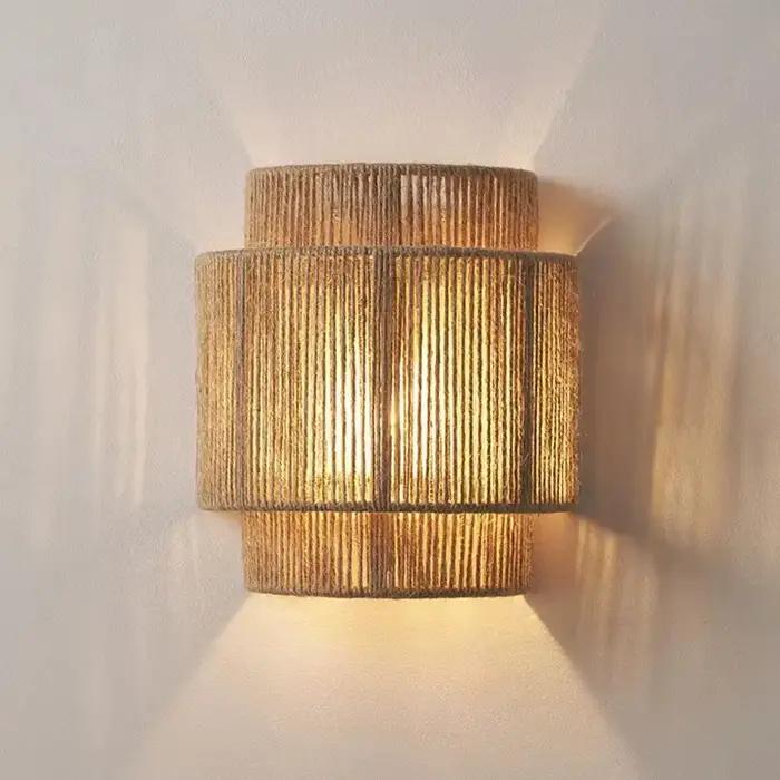 Led Vintage bambou applique lampe chanvre corde chambre lampes de chevet salle à manger salon allée