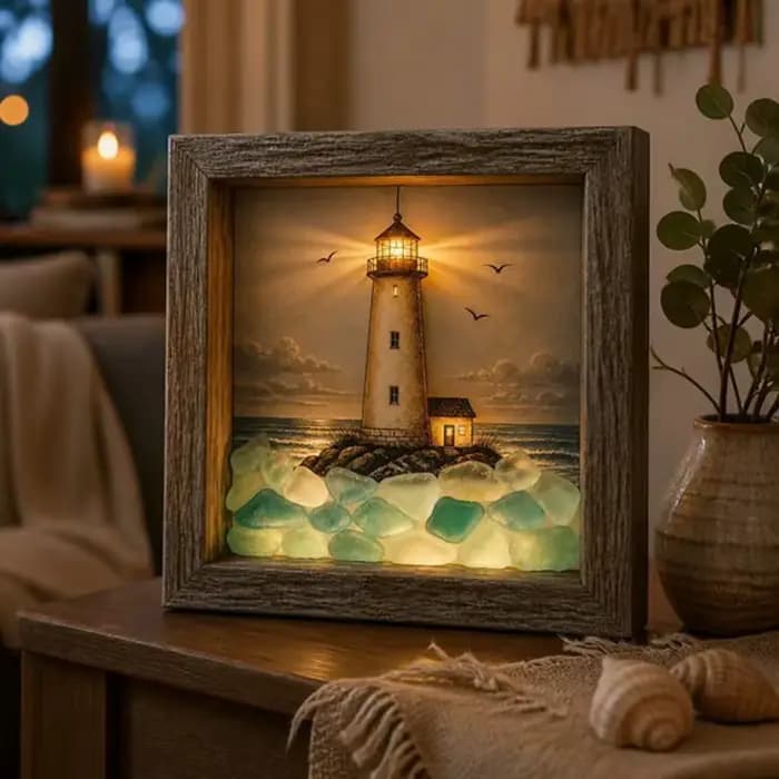Lampe de chevet veilleuse en verre marin phare côtier, à piles, décoration de bureau, ornement pour