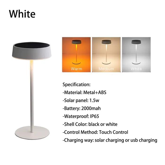 Lampe de table solaire rechargeable, lampe LED étanche, lampe de chevet pour éclairage extérieur, ca