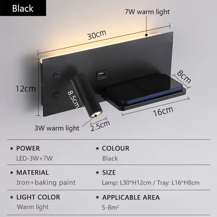 Lampe murale multifonctionnelle avec interrupteur, interface USB, veilleuse de chambre, chargeur san