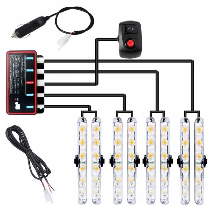 Lumière stroboscopique LED 8*6 pour calandre de voiture, feux stroboscopiques d'ambulance, lumière c