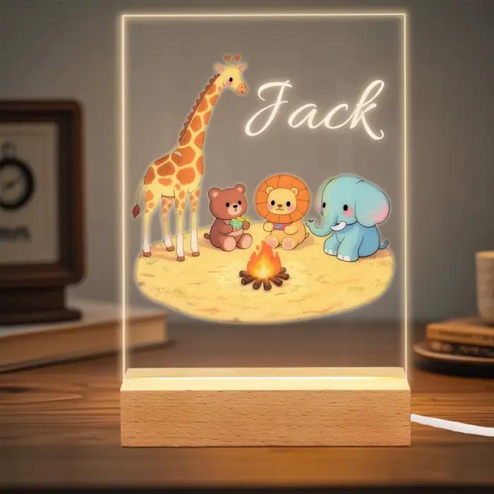 Lampe de nuit personnalisée en forme d'animal, lampe LED en acrylique avec nom personnalisé, motif d