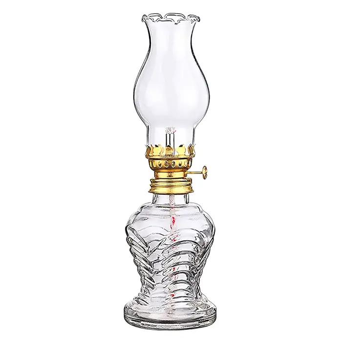 Lampe à huile en verre transparent pour usage intérieur, design à mèche réglable, décoration rétro v