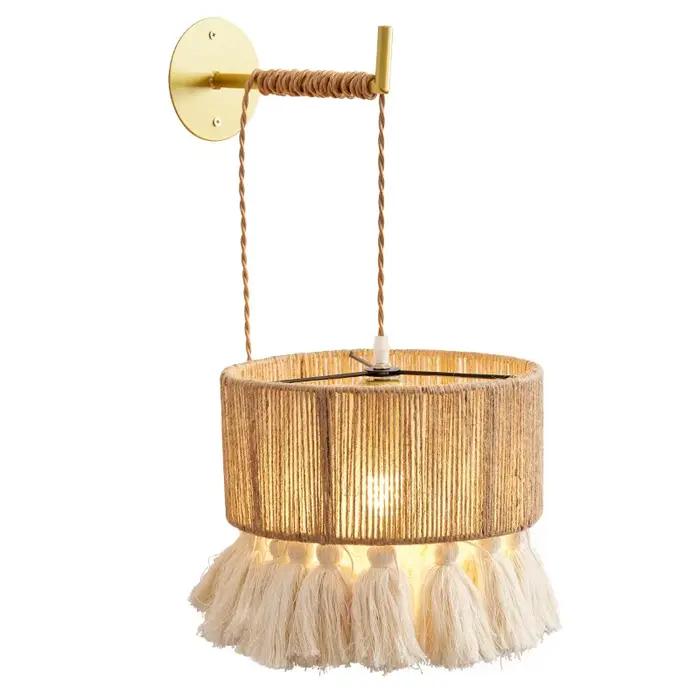 Bohème coton gland applique murale Wabi-sabi chanvre corde lampe LED E27 main tricot chambre