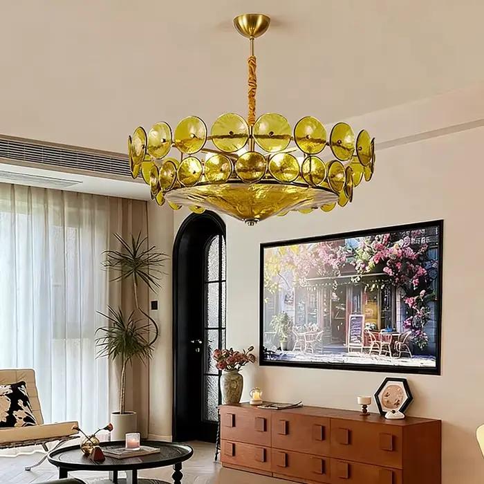 Lustre de plafond rétro en verre de Murano ambré pour salon, chambre à coucher, restaurant et autres espaces intérieurs