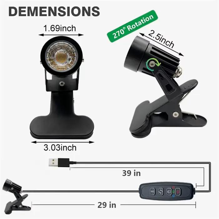 Spot lumineux à pince LED, projecteur à intensité variable 5 W avec clip, lumière à clipser pour table, bureau, panneau d'affichage, tête de lit, atelier (noir)