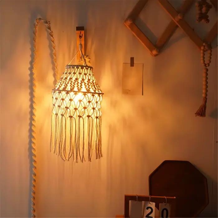 Abat-jour en macramé géométrique en coton tricoté pour salon chambre à coucher bureau pépinière dormitorio ouvertes-decoration-interieur-boheme-tradition-artisanales