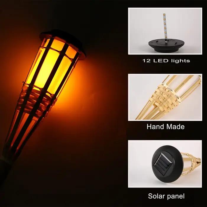 Lampes solaires LED effet flamme lampe artisanat bambou étanche éclairage de jardin Torches de pelouse cour paysage lumière extérieure
