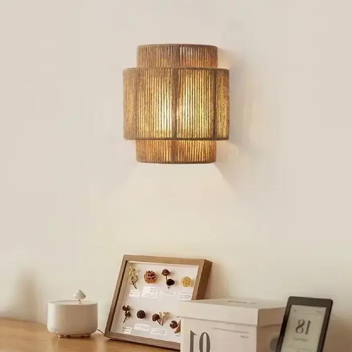 Led Vintage bambou applique lampe chanvre corde chambre lampes de chevet salle à manger salon allée japonais rotin