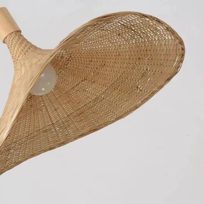 Lampe suspendue en rotin avec cordon de lampe suspendue en bambou, panier à intensité variable, abat-jour, corde de chanvre, luminaire de plafond à brancher