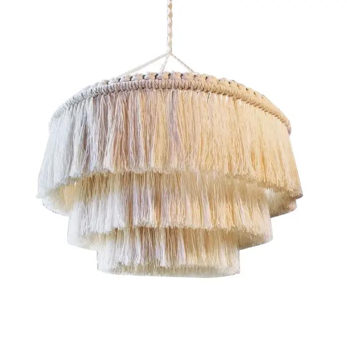 Abat-Jour en Macramé à Pompons 2026, Décoration Bohème Nordique en Coton pour Salon et Chambre, Tapis de Yoga, Couverture de Lampe ```