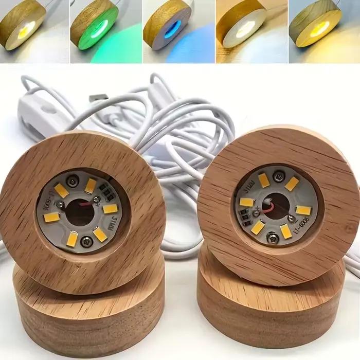 Lampe de table ronde en bois alimentée par USB avec base d'éclairage LED lampe de bureau avec blanc chaud et RGB pour la maison bureau chambre cadeau idéal pour les amateurs d'art et les passionnés de décoration