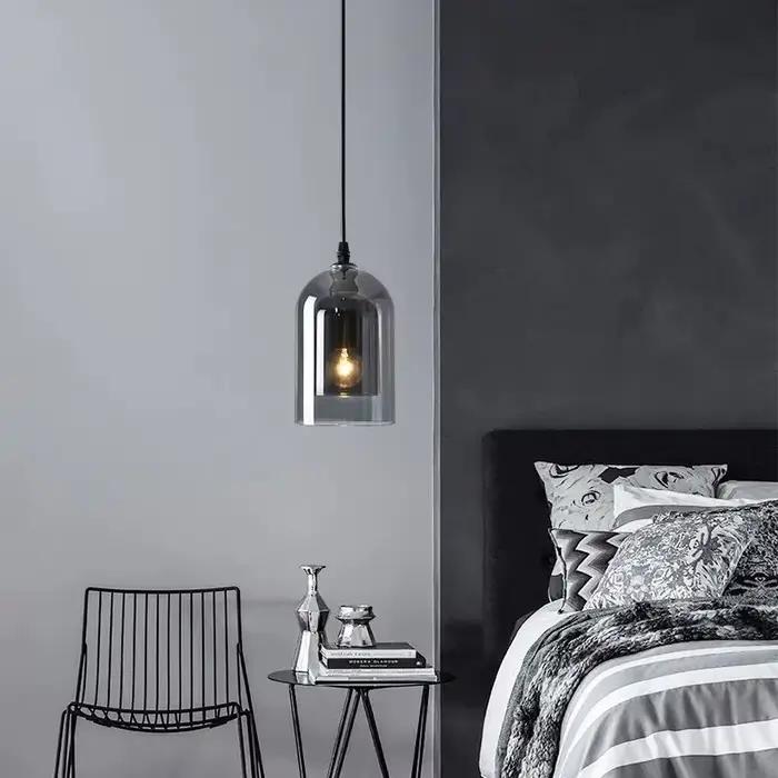 Lampe à suspension LED nordique en verre gris