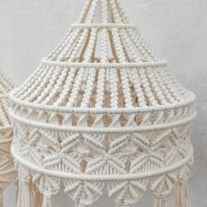 Abat-jour en macramé fait main style bohème tapisserie unique en coton vert armée pour chambre salon ou bureau occasionnellement cadeau pour amoureux de la décoration