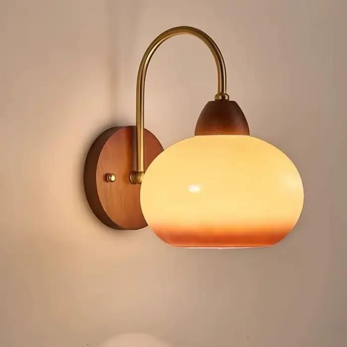 Lampe murale vintage nordique - Éclairage en bois de noyer massif pour chambre à coucher