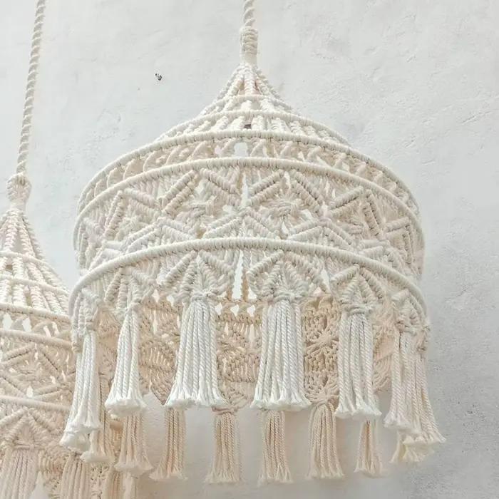 Abat-jour en macramé fait main style bohème tapisserie unique en coton vert armée pour chambre salon ou bureau occasionnellement cadeau pour amoureux de la décoration