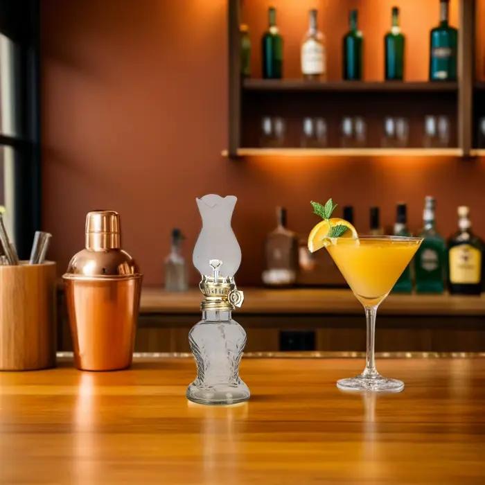 Lampe à huile en verre transparent pour usage intérieur