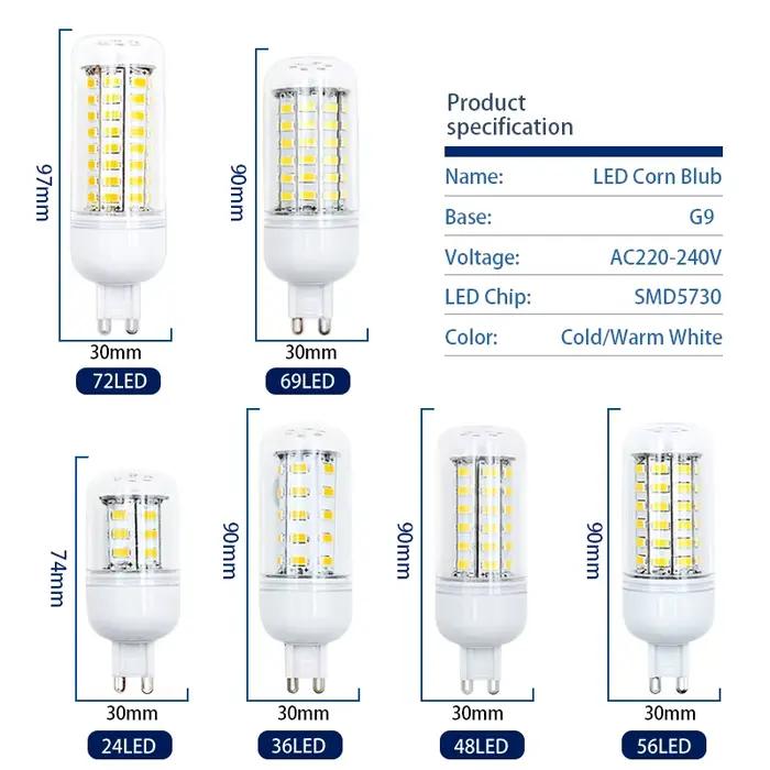 G9 lampe à LED 220 V ampoule maïs 24 36 48 LED s SMD 5730