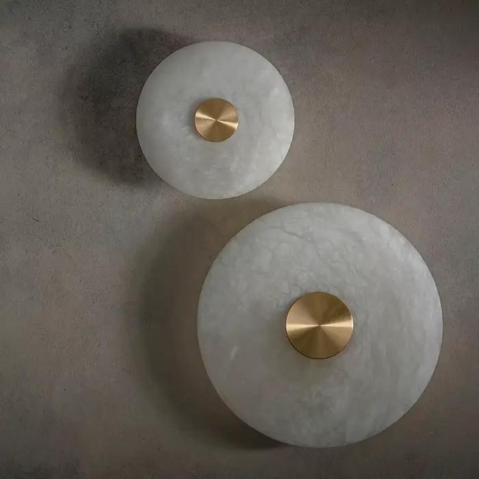 Applique murale LED ronde Art Déco en marbre naturel et laiton pour salon chambre entrée allée lampe d'ambiance décorative occasions spéciales