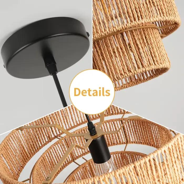 Lampe de lustre en corde de chanvre naturelle faite à la main