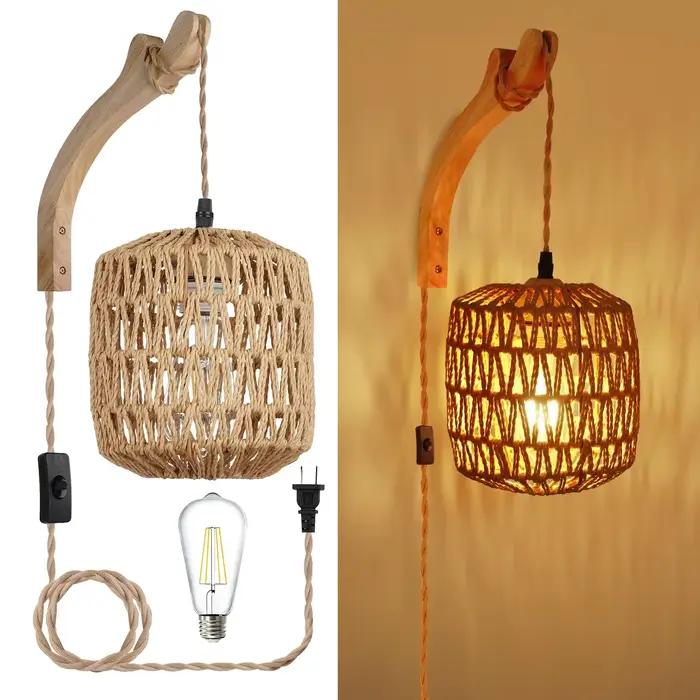 Lampe murale en rotin traditionnelle pour chambre salon cuisine entrée étude salle de bain lumineuses décoration intérieure fixée au mur 90-260V E27