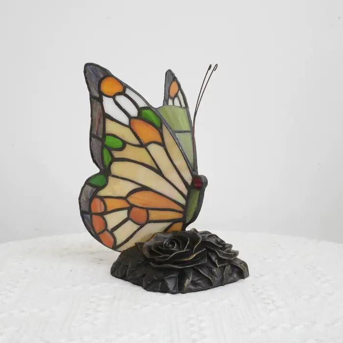 Lampe de chevet moderne papillon orange et rose abat-jour en verre teinté décoration de la maison lampe de bureau cadeau pour la fête des mères