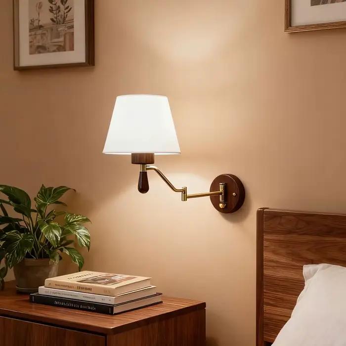 Lampe murale de chevet de chambre à coucher de style ancien avec bras articulé réglable et rotatif, lampe de lecture Wabi Sabi pour bureau