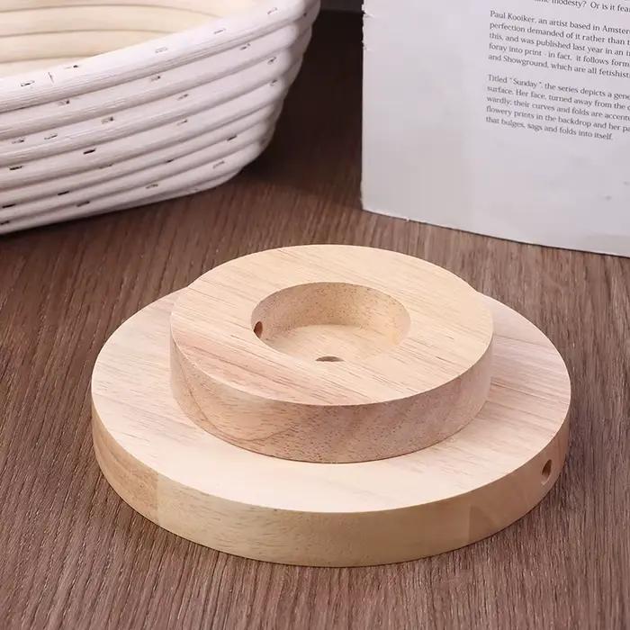 Base de lampe d'affichage ronde en bois massif